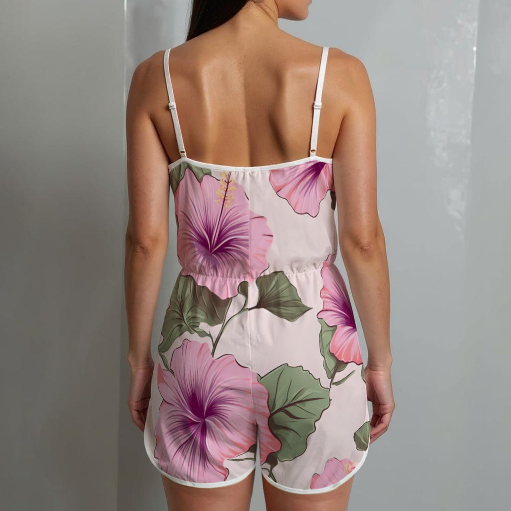 Floral Romper – Pink Hibiscus Backless Summer Playsuit