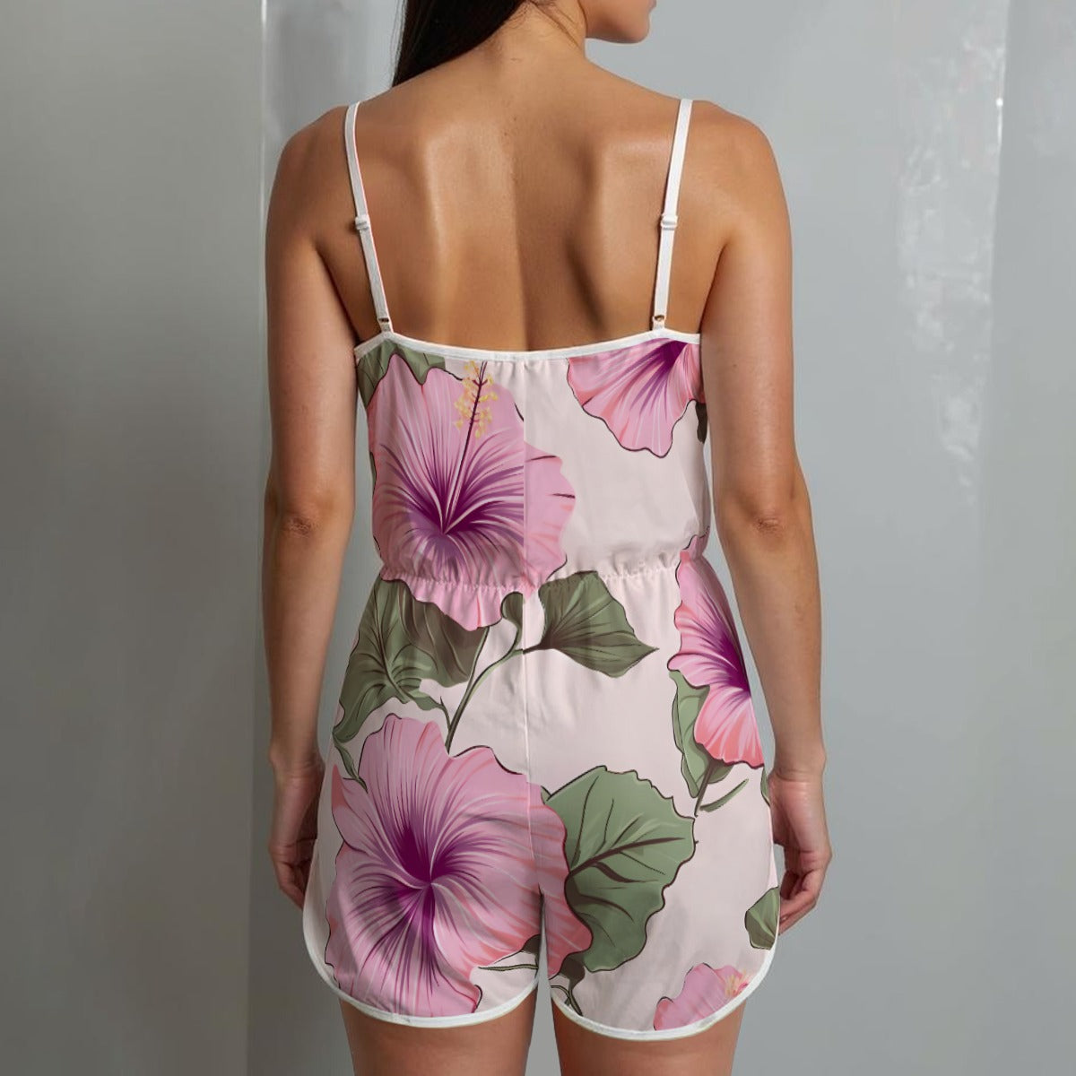 Floral Romper – Pink Hibiscus Backless Summer Playsuit