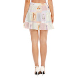 Pastel Critters Women's High Waist Tiered Skirt with Lace Trim | Lightweight & Flowing Hem