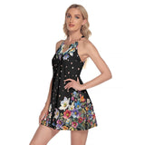 Floral Halter Mini Dress with Metal Ring