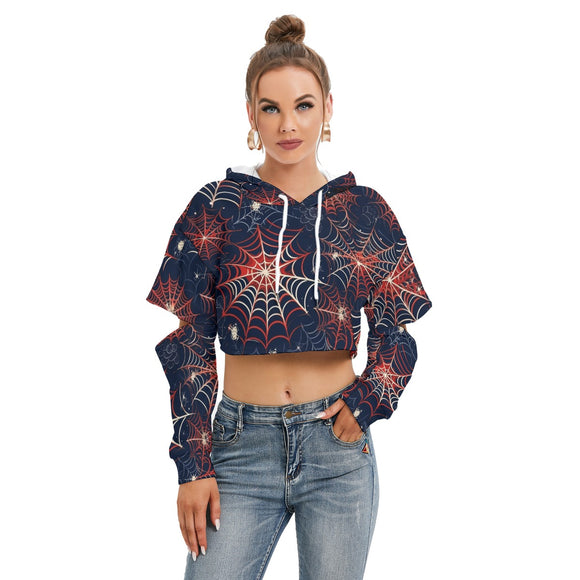 Kawaii Heaven Heavy Fleece Cropped Hoodie with Hollow Out Sleeves & Drawstring for Women