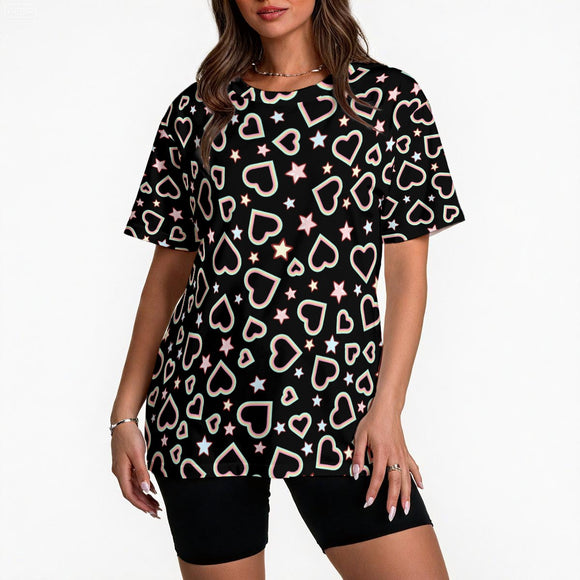 Black Heart and Star Women’s T-Shirt – Relaxed Casual Top