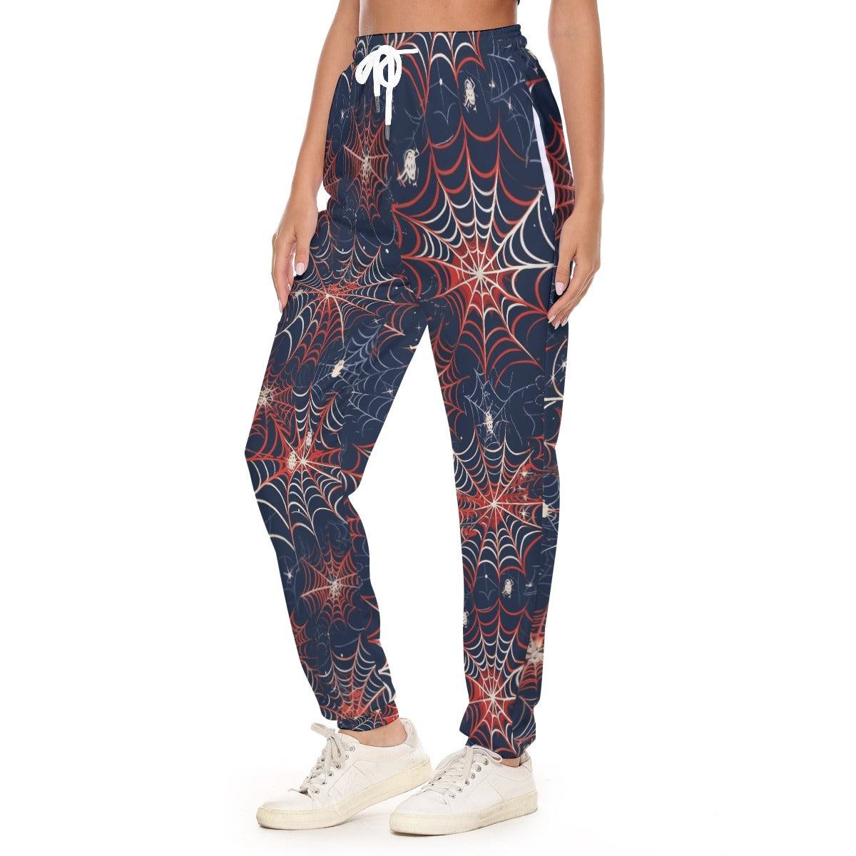 Gothic Spider Print Scuba Women's Casual Pants with Rib Cuffs - Creepy Cute Lounge Bottoms