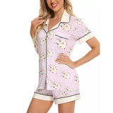 Cute Cartoon Animal Print Silk-like Women's Short Sleeve Pajama Set for Summer