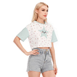 Kawaii Blue Star Cropped T-shirt - Cute Aesthetic Y2K Crop Top for Women, 100% Cotton Regular Fit with Navel Design