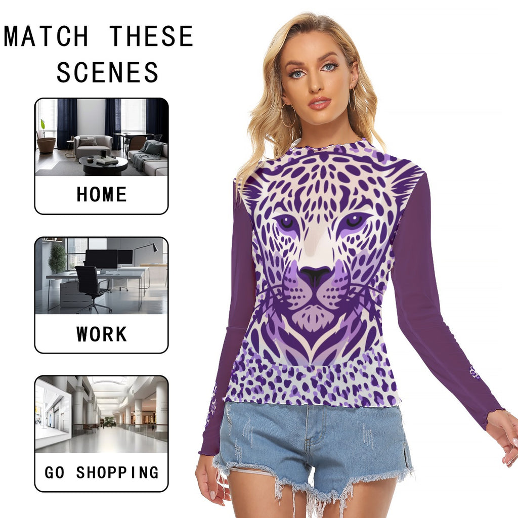 Purple Leopard Face Mesh Top