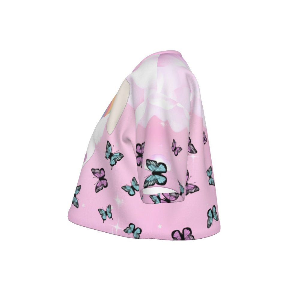 Pastel Rainbow Bunny Butterfly Crop Top | 190GSM Cotton