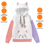 Cute Kawaii Boba Kitty Women's Hoodie with Decorative Cat Ears & Bubble Tea Vibes