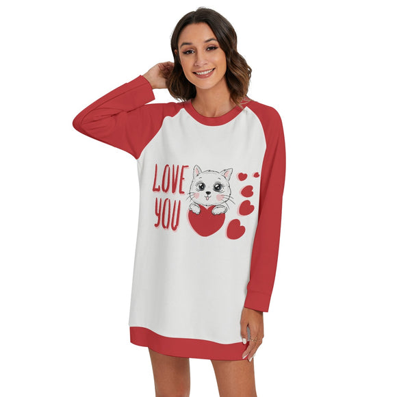 Kawaii Heaven Women's Love You Kitty Round Neck Raglan Sleeve Sweater