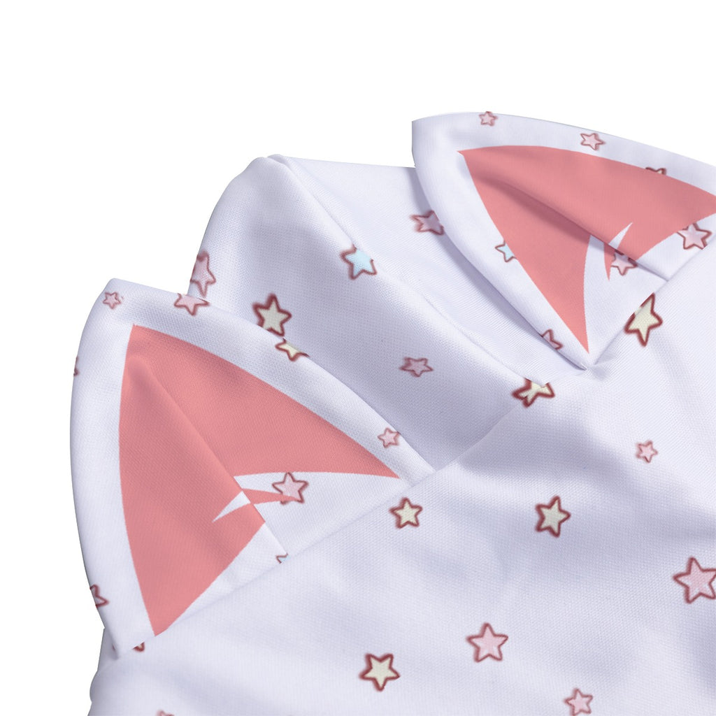 Kawaii Cat Paw Print Zip-Up Hoodie with Ears - White Anime-Inspired Pullover Sweatshirt for Unisex