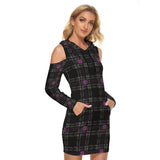 Cold Shoulder Hoodie Dress – Plaid Tunic Sweatshirt with Hood & Pocket
