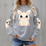 Kawaii Bunny Fleece Sweatshirt for Women - Cozy Rabbit Crew Neck Pullover