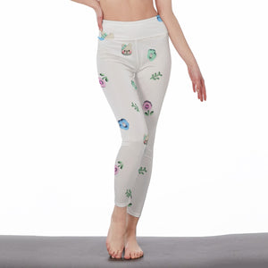 Kawaii Heaven Women's High Waist Leggings with Watercolor Floral Design | Side Stitch Closure