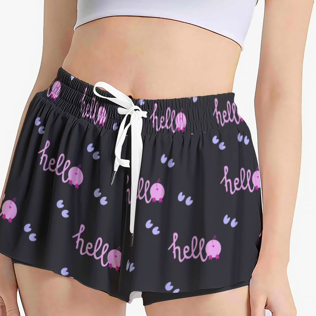 Kawaii Hello Print Women's Athletic Skorts with Pockets - Soft Microfiber Sport Skirt Shorts