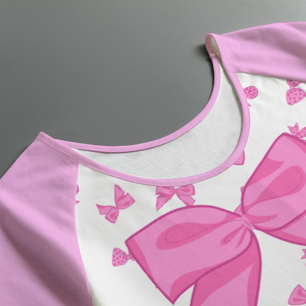 Pink Bow Raglan T-Shirt – Soft Short Sleeve Jersey Top