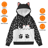 Cat Ear Hoodie – Kawaii Star Print Pullover with Paw Pocket
