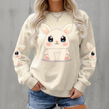 Kawaii Bunny Fleece Sweatshirt for Women - Cozy Rabbit Crew Neck Pullover