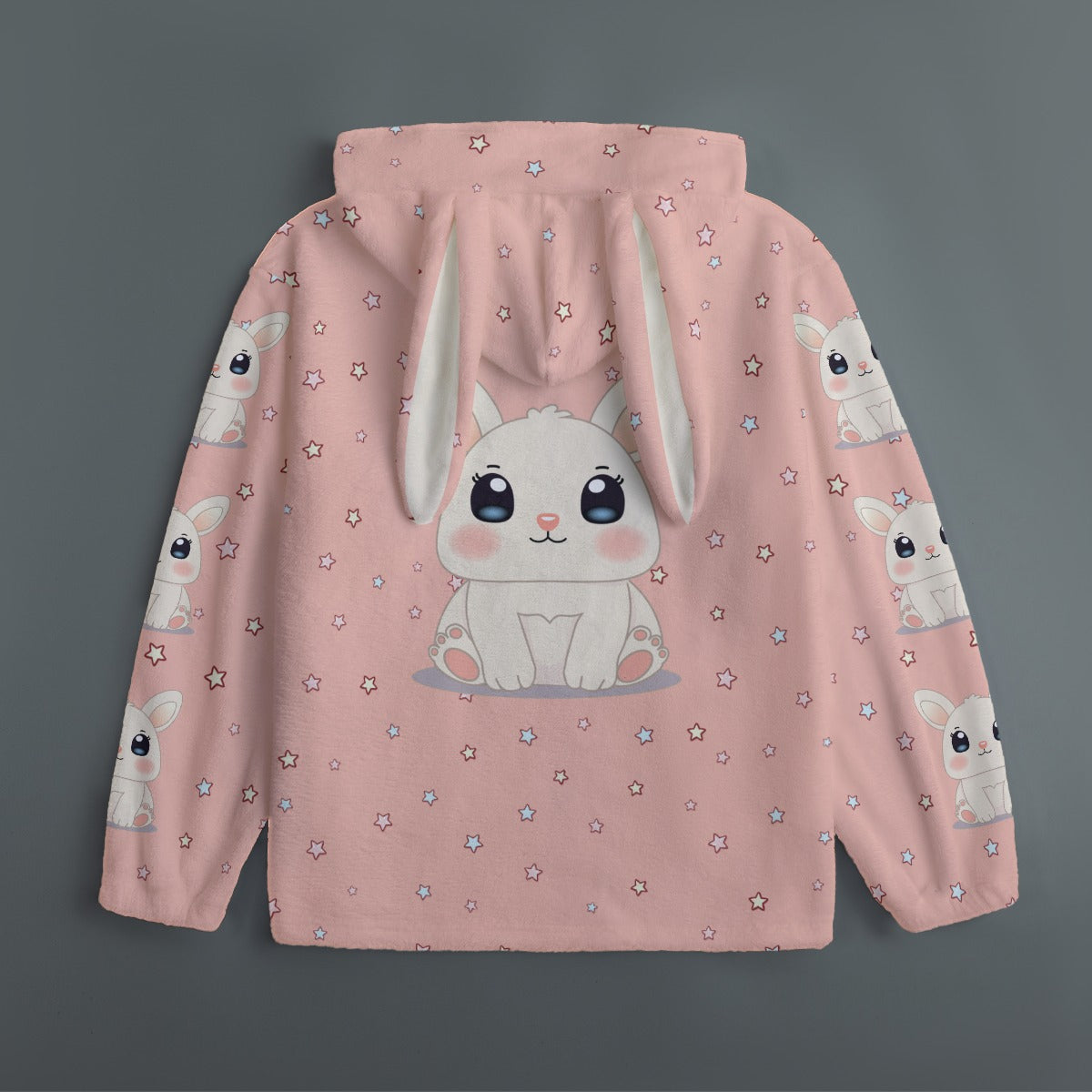 Kawaii Bunny Ear Hoodie – Cute Pink Fleece Zip Up Jacket