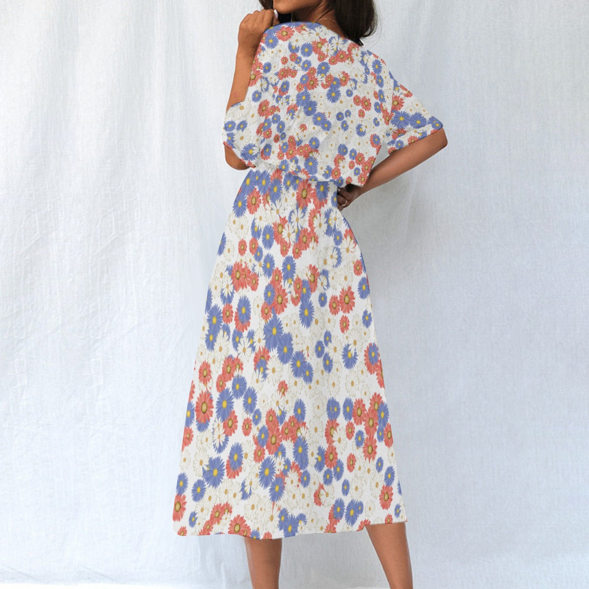 Floral Midi Dress – Women’s Summer Casual Outfit with Elastic Waist