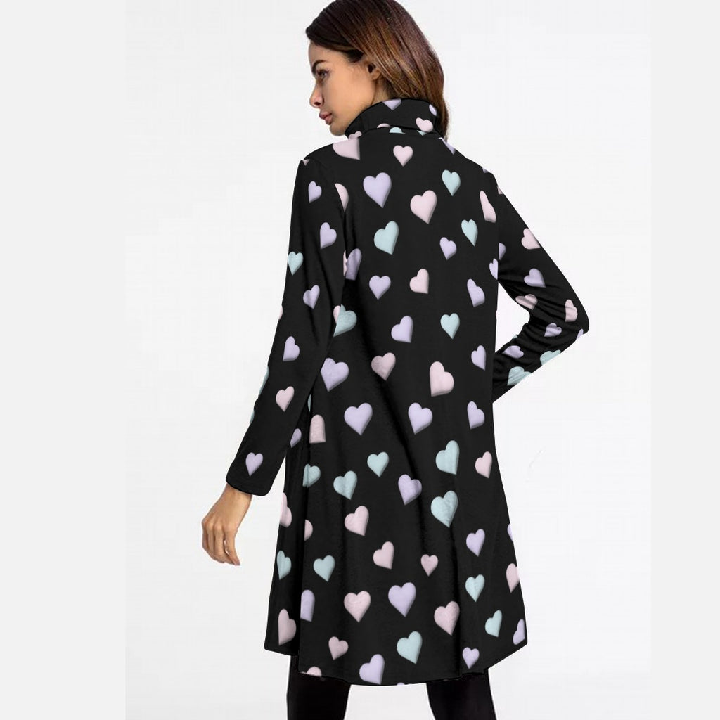Heart Print Turtleneck Dress – Kawaii Long Sleeve Winter Outfit