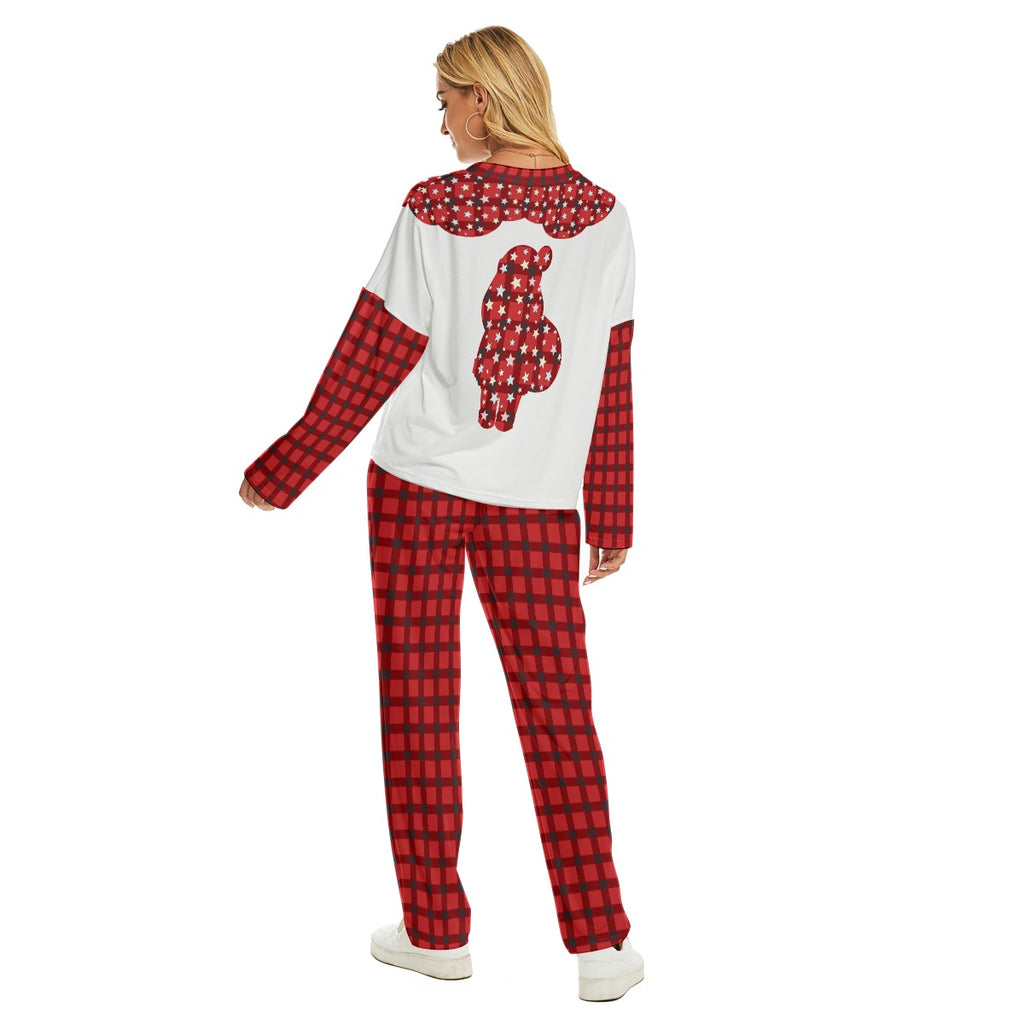 Santa Print Christmas Pajama Set – Women’s Red Plaid Holiday Loungewear