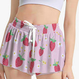 Kawaii Strawberry Cat Microfiber Sport Skorts - Pink Drawstring Athletic Skorts with Side Pockets