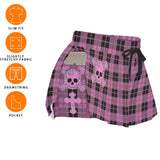 Pink Plaid Skull Skort – Gothic Skirt Shorts with Pockets