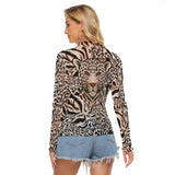 Leopard Face Mesh Top – Animal Print Long Sleeve Slim Fit Shirt