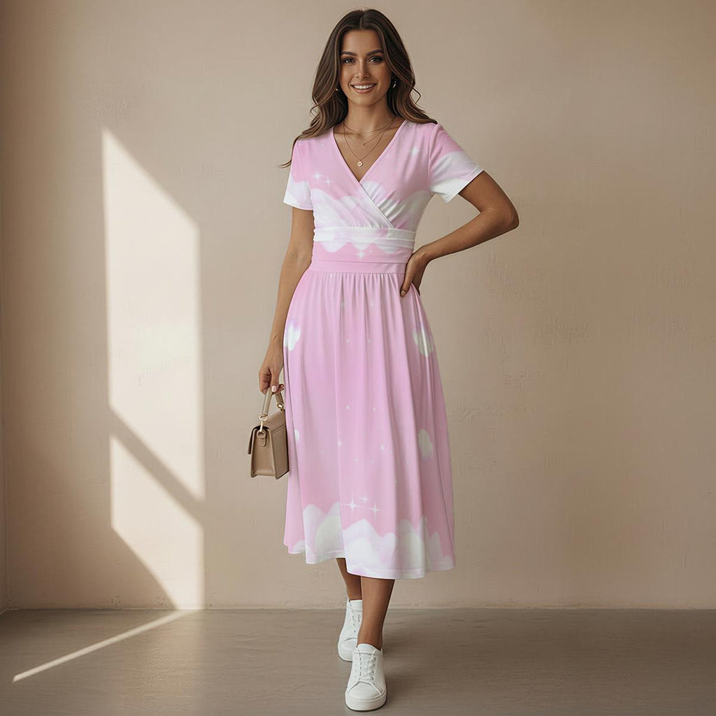 Pastel Pink Cloud Celestial Midi Dress