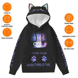 Kawaii Cat Ear Hoodie – “Everything Is Fine” Coffee Sweatshirt for Cat Lovers