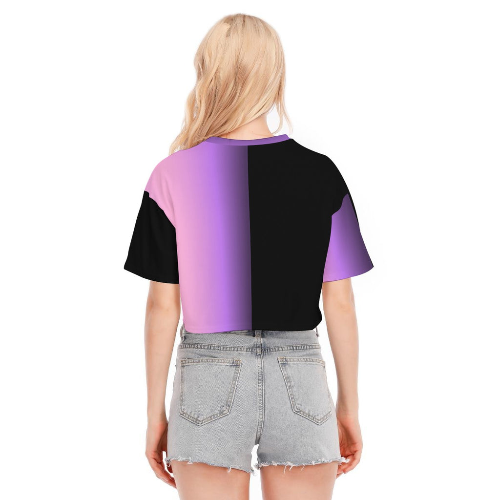 Cute Cat Crop Top – Purple Black Kawaii Cotton Tee | 190GSM Cotton
