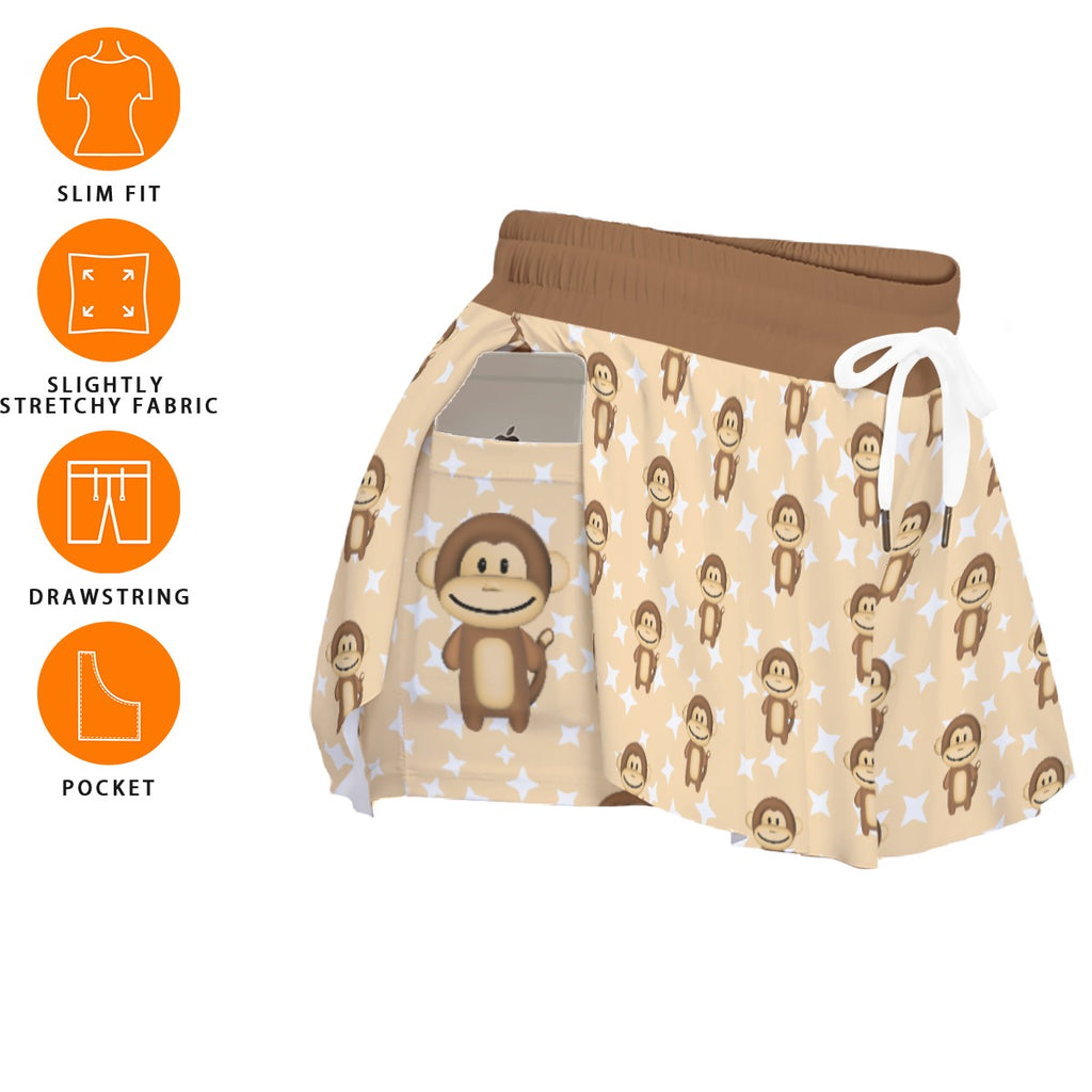 Monkey Print Sports Skort – Women’s Cute Active Skirt with Pockets