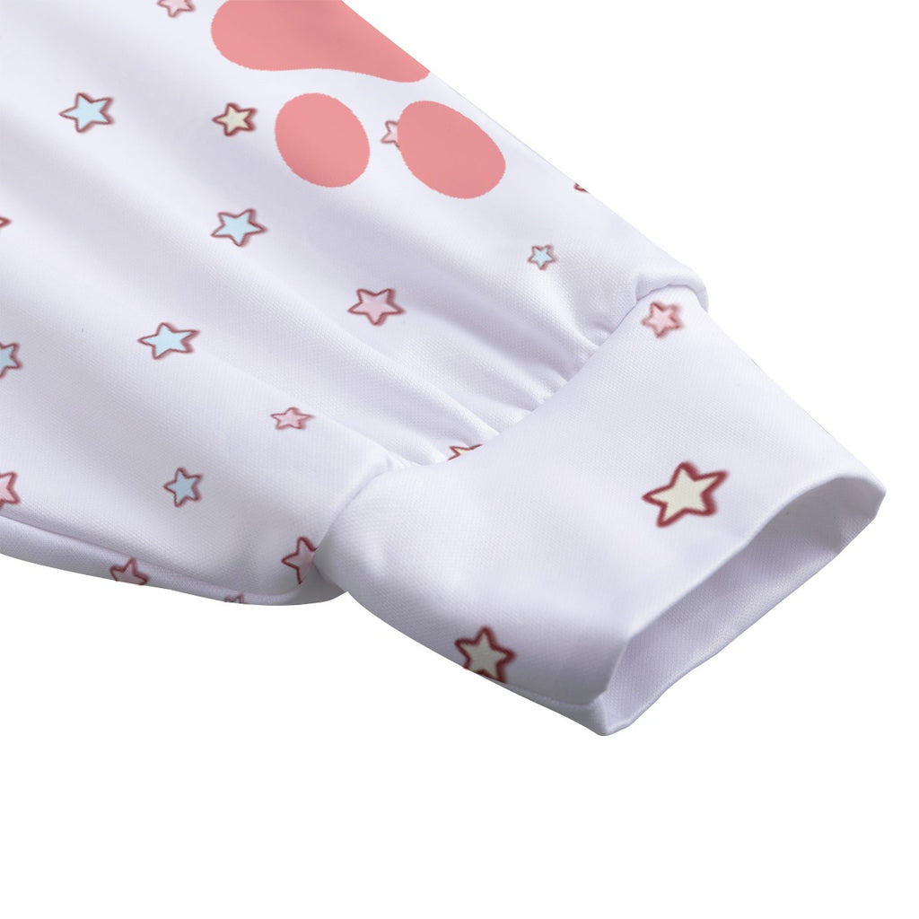 Kawaii Cat Paw Print Zip-Up Hoodie with Ears - White Anime-Inspired Pullover Sweatshirt for Unisex