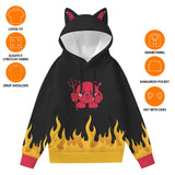 Kawaii Devil Flame Women's Hoodie with Cat Ears - Fashionable Streetwear