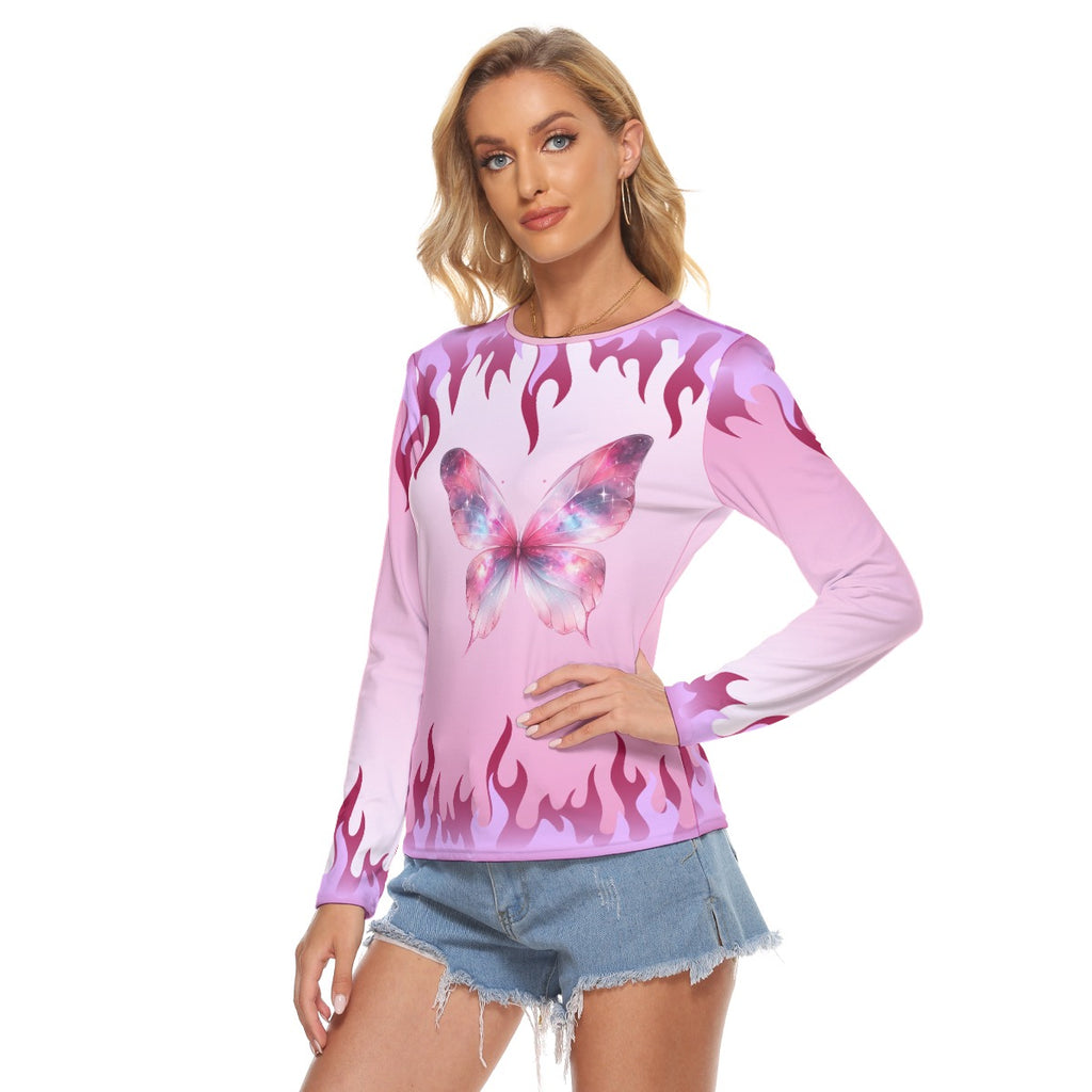 Pink Butterfly Flame Long Sleeve Top