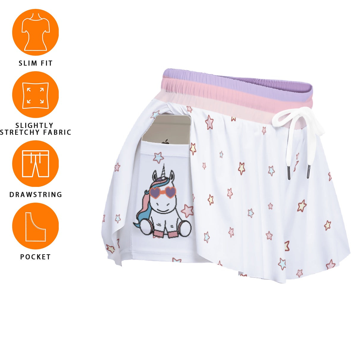 Kawaii Heaven Women's Unicorn Star Sport Skort with Phone Pocket