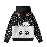 Cat Ear Hoodie – Kawaii Star Print Pullover with Paw Pocket