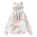 Kawaii Heaven Women's Cat Ear Hoodie with Rainbow Heart Paw Print