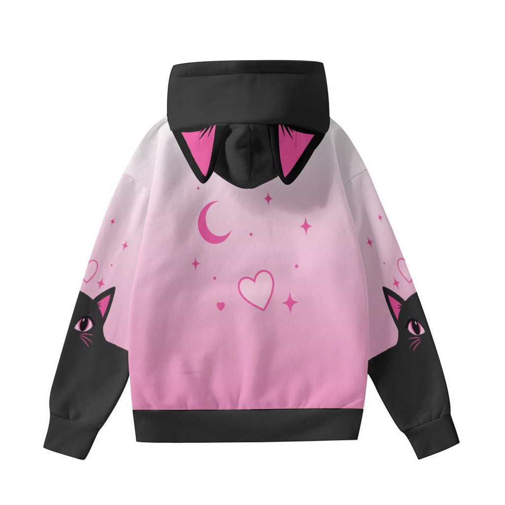 Pastel Pink Black Cat Ear Hoodie