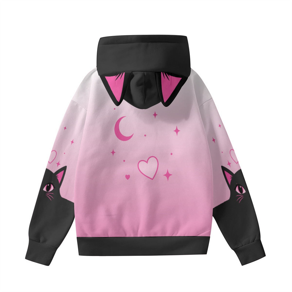 Pastel Pink Black Cat Ear Hoodie