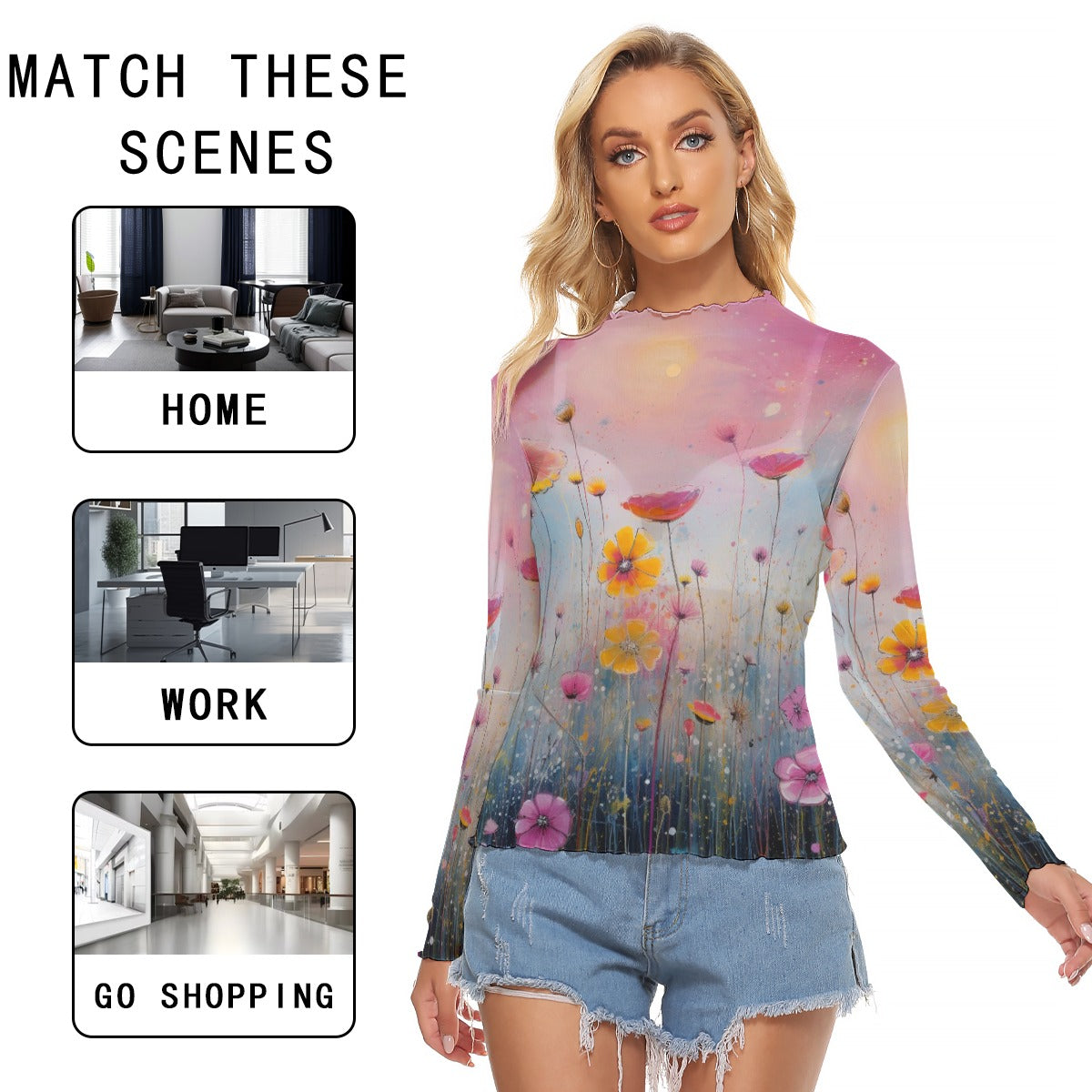 Sheer Mesh Long Sleeve T-Shirt for Women – Lightweight Fitted Top