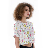 Kawaii Smiley Face Crop Top – Cute Cartoon Print Cropped T-Shirt