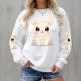 Kawaii Bunny Fleece Sweatshirt for Women - Cozy Rabbit Crew Neck Pullover