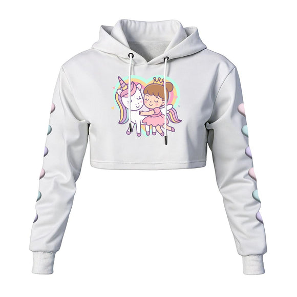 Kawaii Heaven Cute Unicorn and Girl Cropped Hoodie - Pastel Women's Fleece Hoodie