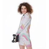 Kawaii Heaven Women's Pastel Rainbows Long Hoodie Dress with Spacious Pocket