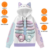 Kawaii Heaven Women's Cat Ear Hoodie with Pastel Skeleton Print