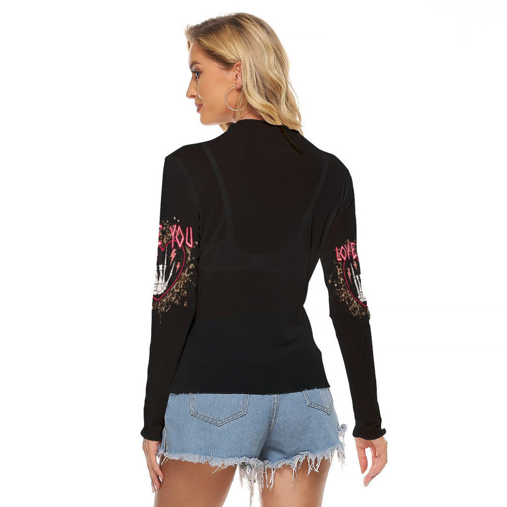 Love You Gothic Mesh Long Sleeve – Sheer Statement Top