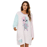 Pastel Kawaii Skeleton Nightdress – Oversized Long Sleeve Sleepwear with Pockets