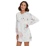 Women's Pastel Kawaii Kitty Round Neck Raglan Sleeve Sweater | Polyester