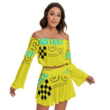 Off-Shoulder Two-Piece Skirt Set – Long Sleeve Crop Top & Mini Skirt